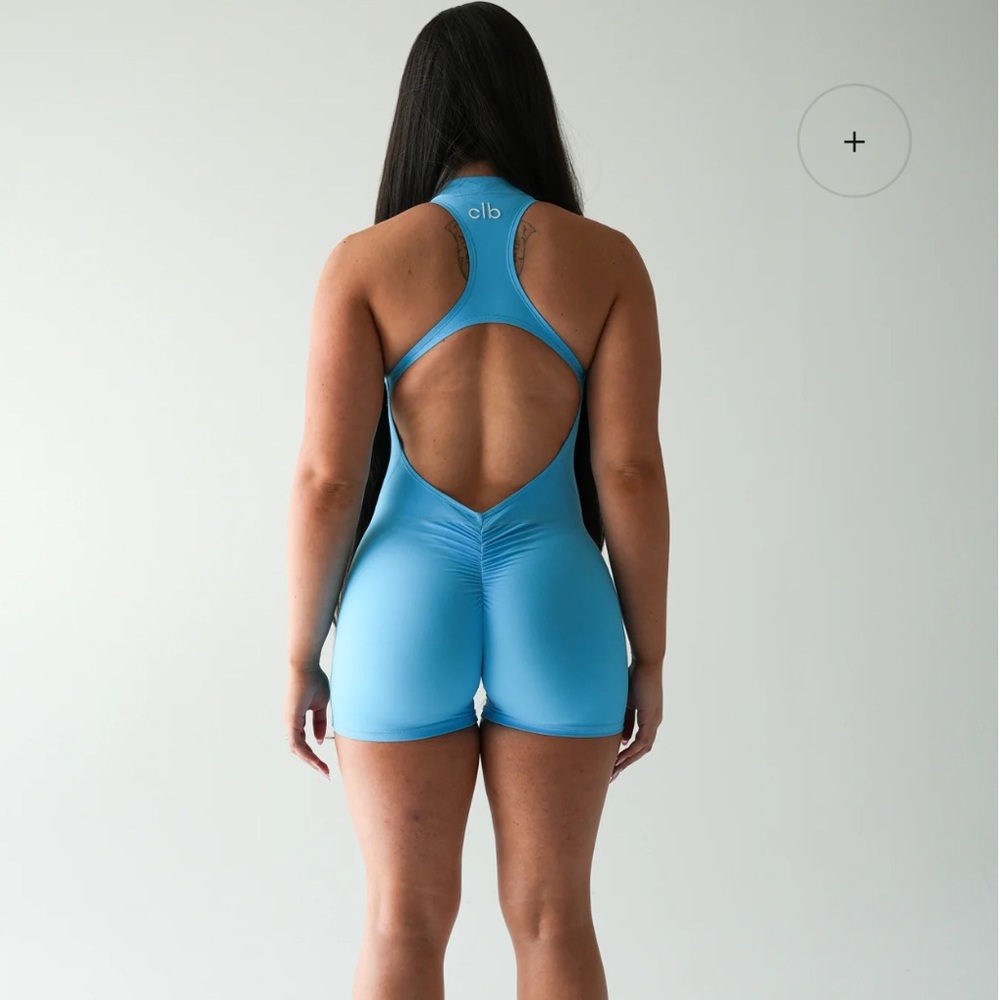 Sky Blue Open-Back Athletic Romper